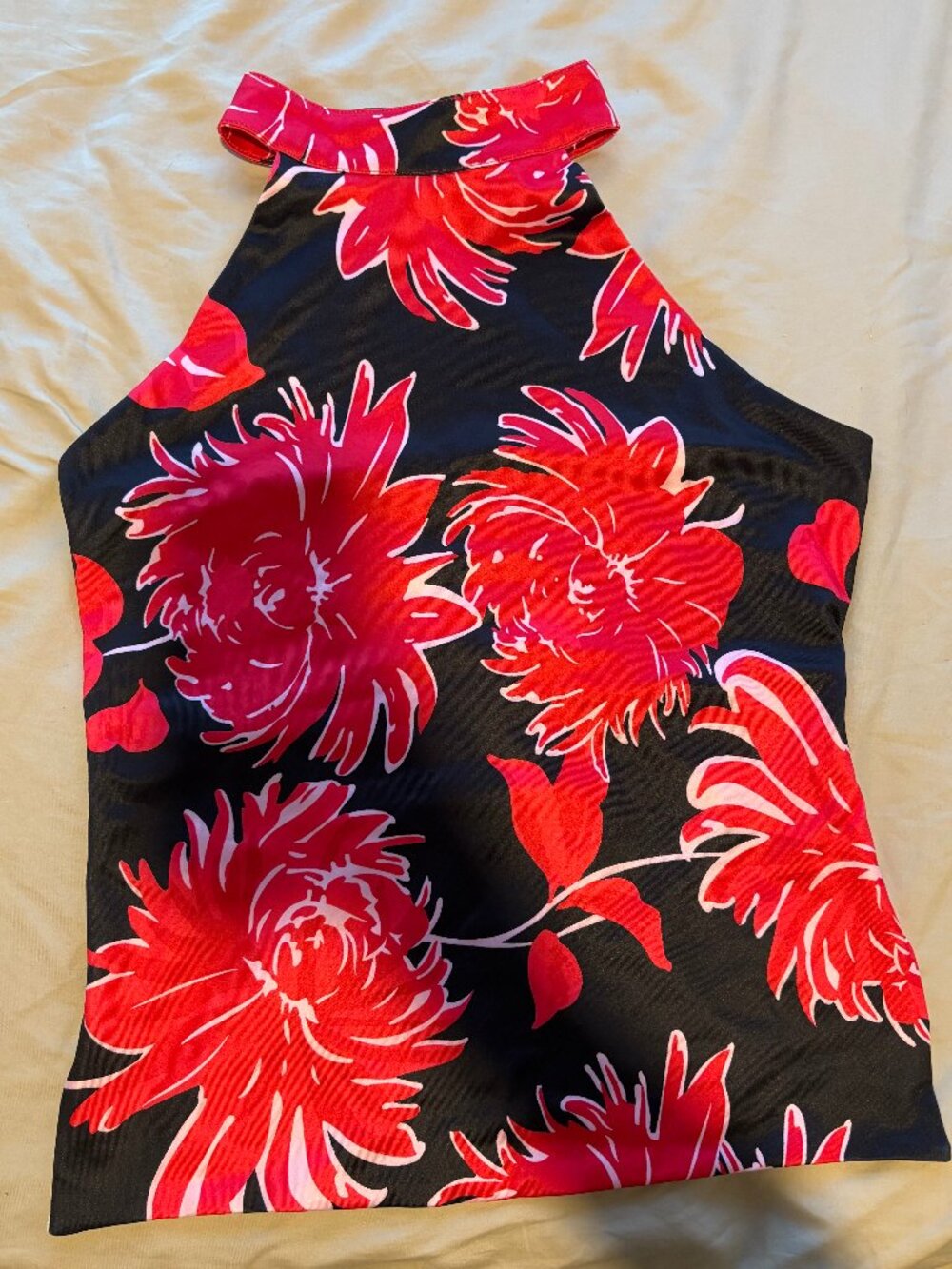 Floral Halter Top S Open Back